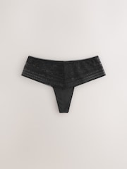 Black High Waisted Thong Premium Lace Knickers - Image 7 of 9