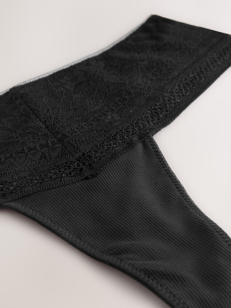 Black High Waisted Thong Premium Lace Knickers - Image 9 of 9