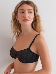 Black Non Pad Balcony Premium Lace Bra - Image 4 of 11