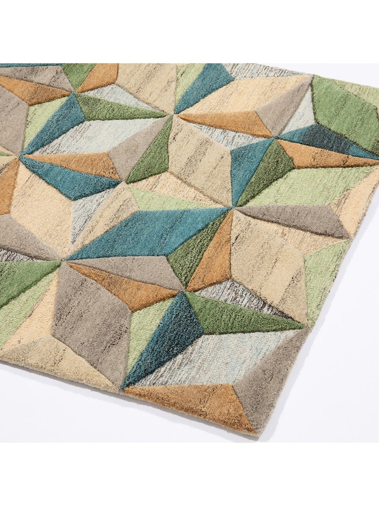 Esselle Multicoloured Lilianna 120x170cm Embossed Geo Wool Rug - Image 2 of 5