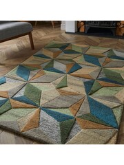 Esselle Multicoloured Lilianna 120x170cm Embossed Geo Wool Rug - Image 3 of 5
