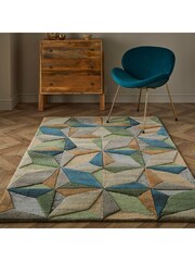 Esselle Multicoloured Lilianna 120x170cm Embossed Geo Wool Rug - Image 5 of 5
