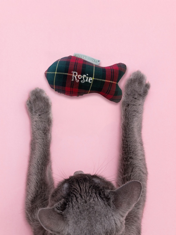 Personalised Christmas Tartan Cat Fish Toy by Jonnys Sister - Image 3 of 3