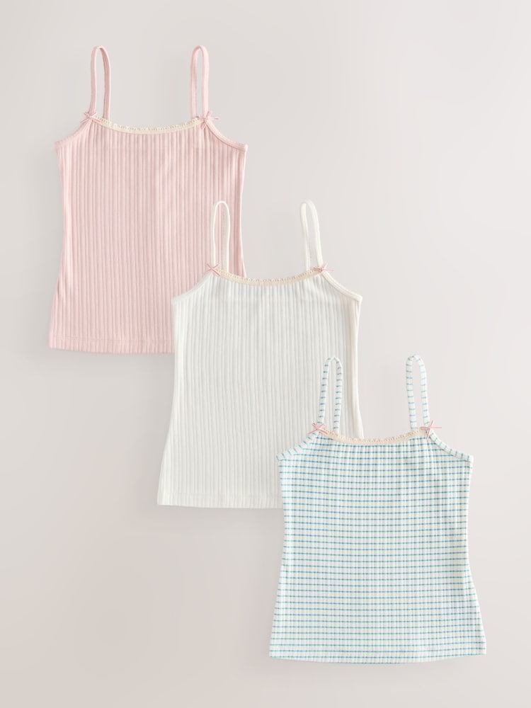 Cream Strappy Textured Cami Vests 3 Pack (1.5-16yrs) - Image 1 of 7