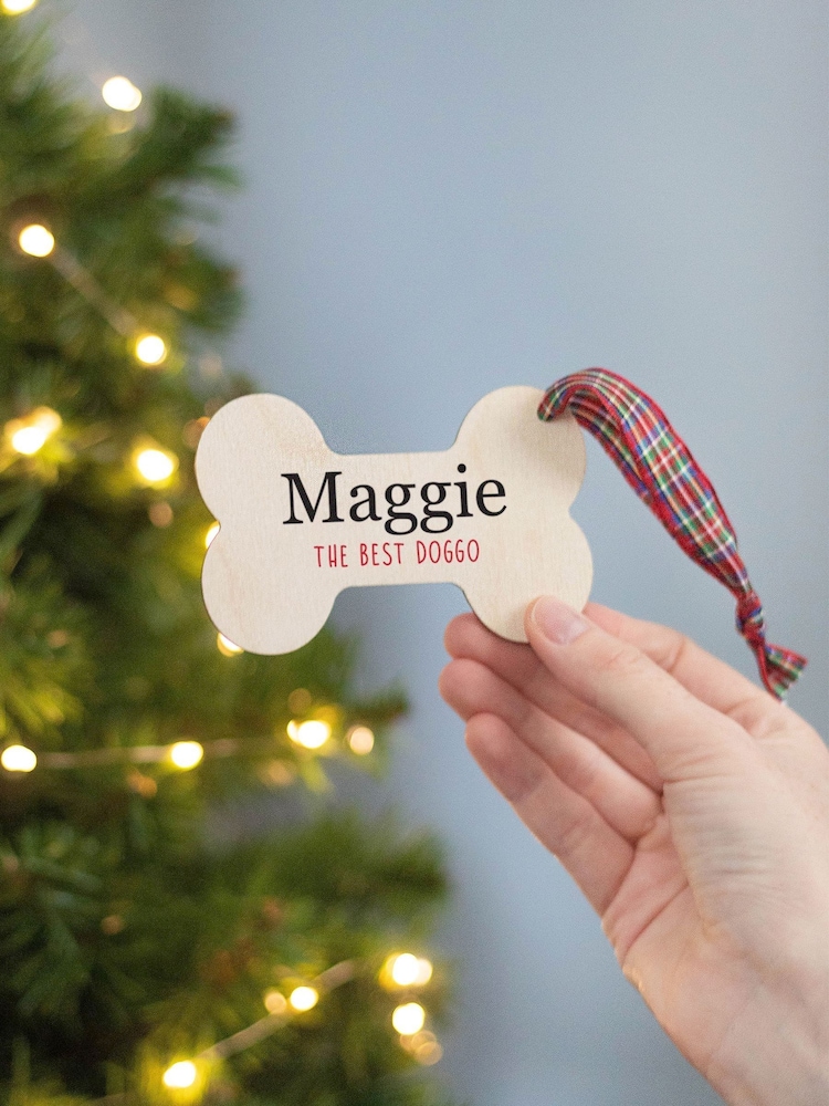 Personalised Dog Bone Wooden Christmas Tree Decoration by Jonnys Sister - Image 2 of 3