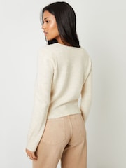 Bež - Threadbare kravata spredaj V-izrez; z V-izrezom Knitted pletena jopa - Slika 3 iz 4