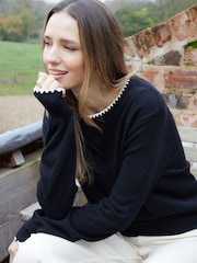 Threadbare Black Contrast Edge Balloon Sleeve Knitted Jumper - Image 3 of 5