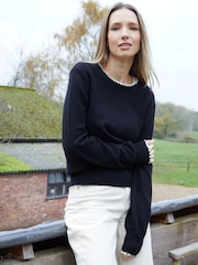 Threadbare Black Contrast Edge Balloon Sleeve Knitted Jumper - Image 4 of 5