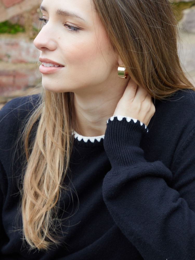 Threadbare Black Contrast Edge Balloon Sleeve Knitted Jumper - Image 5 of 5