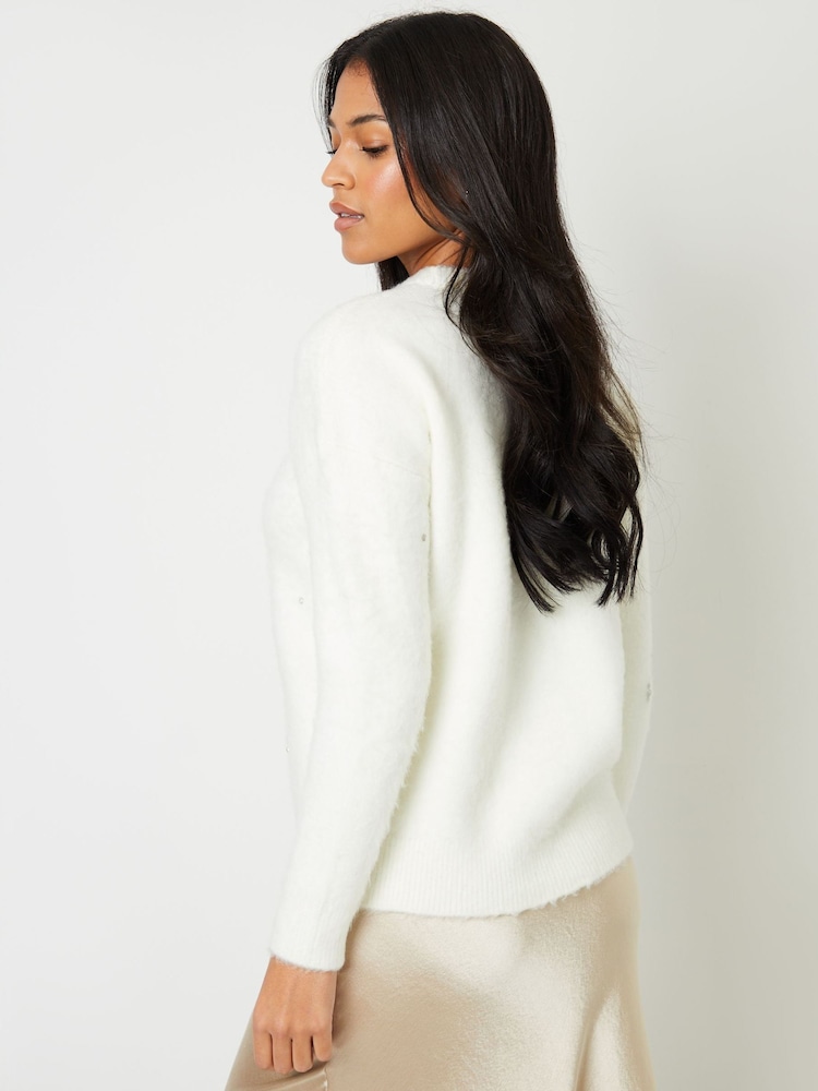 Threadbare White Diamante Embellished Brushed Knitted Jumper - Image 3 of 5