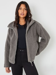 Threadbare Grey Funnel Neck Zip-Up Borg Fleece - Image 1 of 4