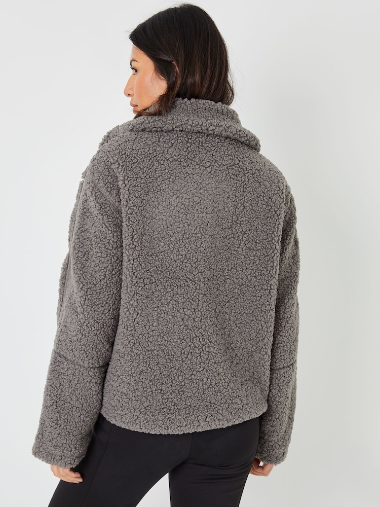 Threadbare Grey Funnel Neck Zip-Up Borg Fleece - Image 2 of 4
