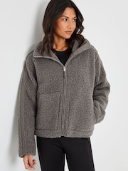 Threadbare Grey Funnel Neck Zip-Up Borg Fleece - Image 3 of 4