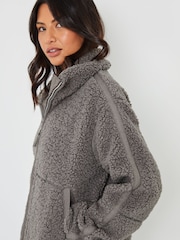 Threadbare Grey Funnel Neck Zip-Up Borg Fleece - Image 4 of 4