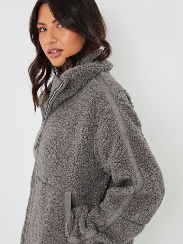 Threadbare Grey Funnel Neck Zip-Up Borg Fleece - Image 4 of 4