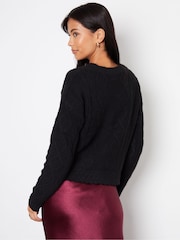 Threadbare Black Bow Detail Cable Knit Cardigan - Image 2 of 4