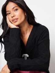 Threadbare Black Bow Detail Cable Knit Cardigan - Image 4 of 4