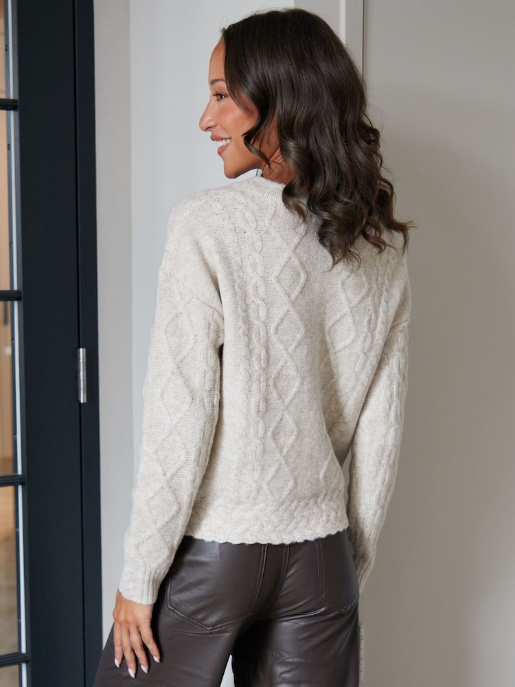 Threadbare Natural Bow Detail Cable Knit Cardigan - Image 4 of 4