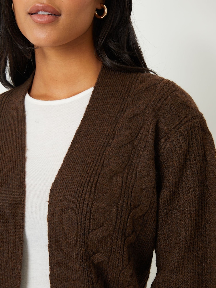 Threadbare Tan Brown Ladies Rozanna Cable Detail Cardigan - Image 2 of 4