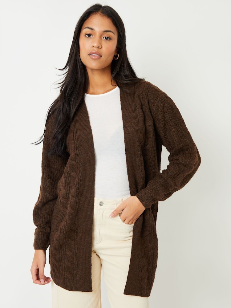 Threadbare Tan Brown Ladies Rozanna Cable Detail Cardigan - Image 4 of 4