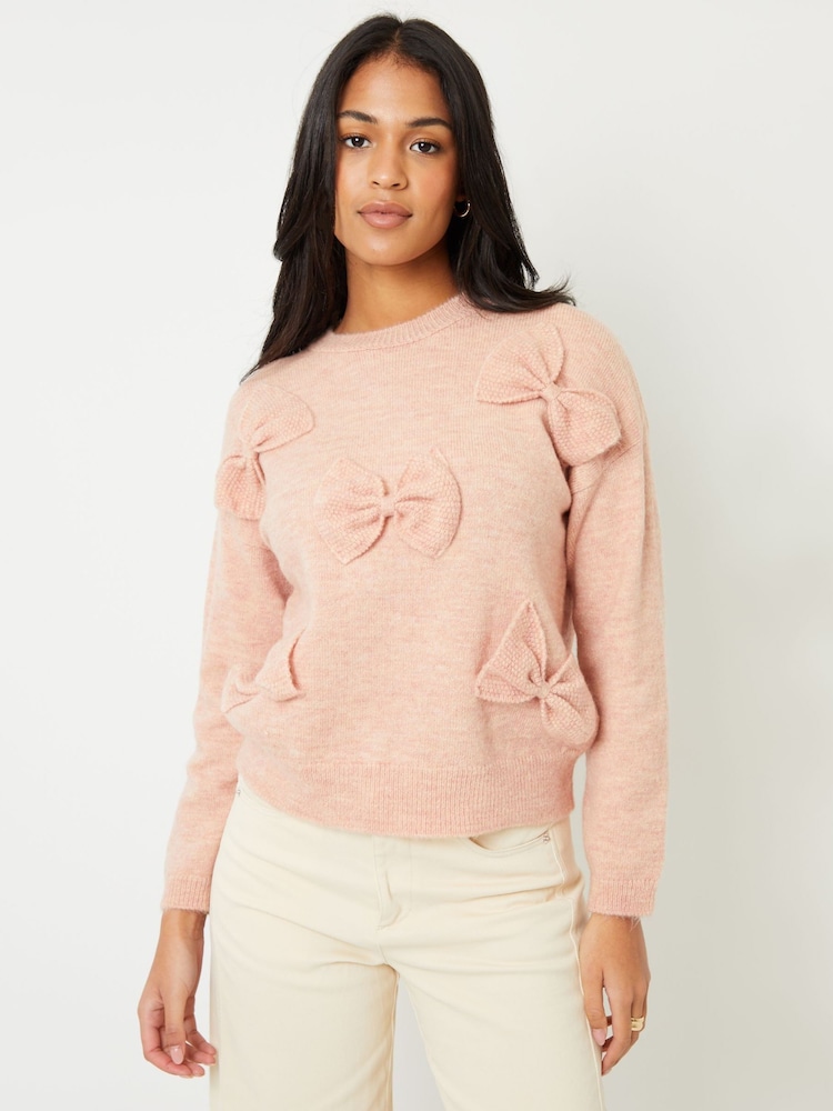 Threadbare Pink Bow Appliqué Knitted Jumper - Image 2 of 4