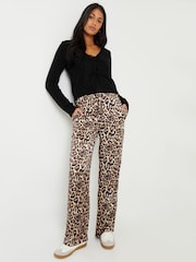 Threadbare Brown Leopard Print Wide Leg Satin Trousers - Image 1 of 4