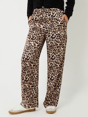Threadbare Brown Leopard Print Wide Leg Satin Trousers - Image 2 of 4