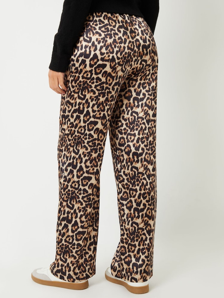 Threadbare Brown Leopard Print Wide Leg Satin Trousers - Image 4 of 4