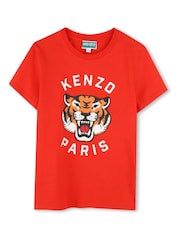 KENZO KIDS Red Short Sleeve Tiger Logo T-Shirt - Imagen 3 de 6