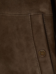 Reiss Chocolate Brown Block Leather-Sleeve Suede Bomber Jacket - Image 5 of 6