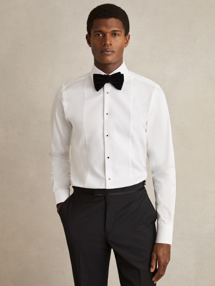 Reiss White Marcel Regular Fit Slim Fit Cotton Marcella Tuxedo Shirt - Image 1 of 9
