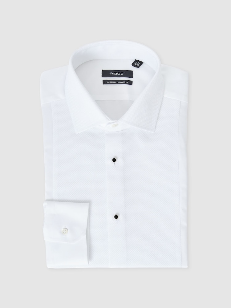 Reiss White Marcel Regular Fit Slim Fit Cotton Marcella Tuxedo Shirt - Image 2 of 9