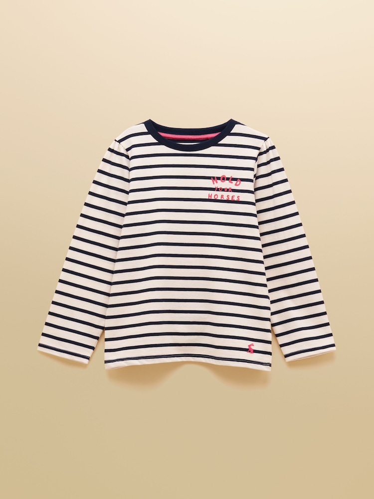 Joules Girls' Khaki Print & Navy Stripe Two Pack Long Sleeve Top - Image 2 of 9 Joules Girls' Khaki Print & Navy Stripe Two Pack Long Sleeve Top - Image 2 of 9