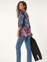Roman Pink Abstract Print Asymmetric Tunic - Image 1 of 5