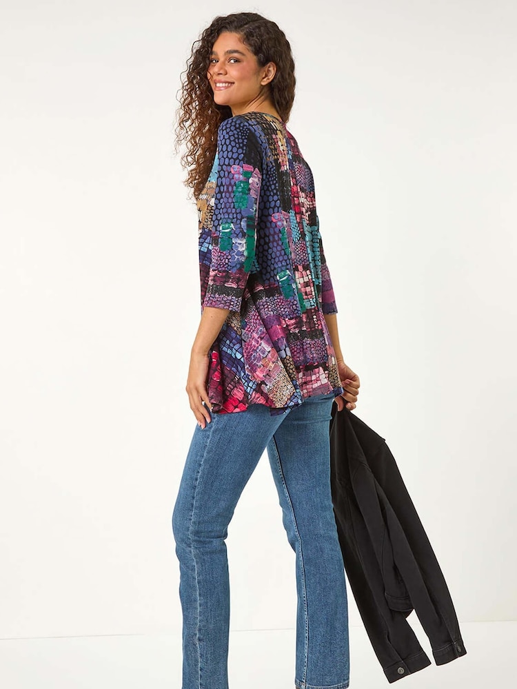 Roman Pink Abstract Print Asymmetric Tunic - Image 1 of 5