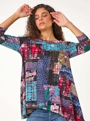 Roman Pink Abstract Print Asymmetric Tunic - Image 2 of 5