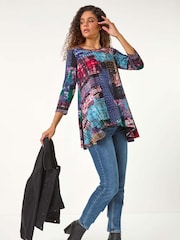 Roman Pink Abstract Print Asymmetric Tunic - Image 3 of 5
