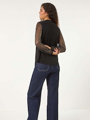 Roman Black Tie Neck Plisse Sleeve Top - Image 4 of 6