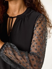 Roman Black Tie Neck Plisse Sleeve Top - Image 6 of 6