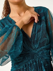Roman Blue Abstract Asymmetric Plisse Dress - Image 2 of 5