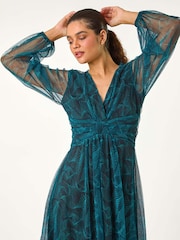 Roman Blue Abstract Asymmetric Plisse Dress - Image 3 of 5