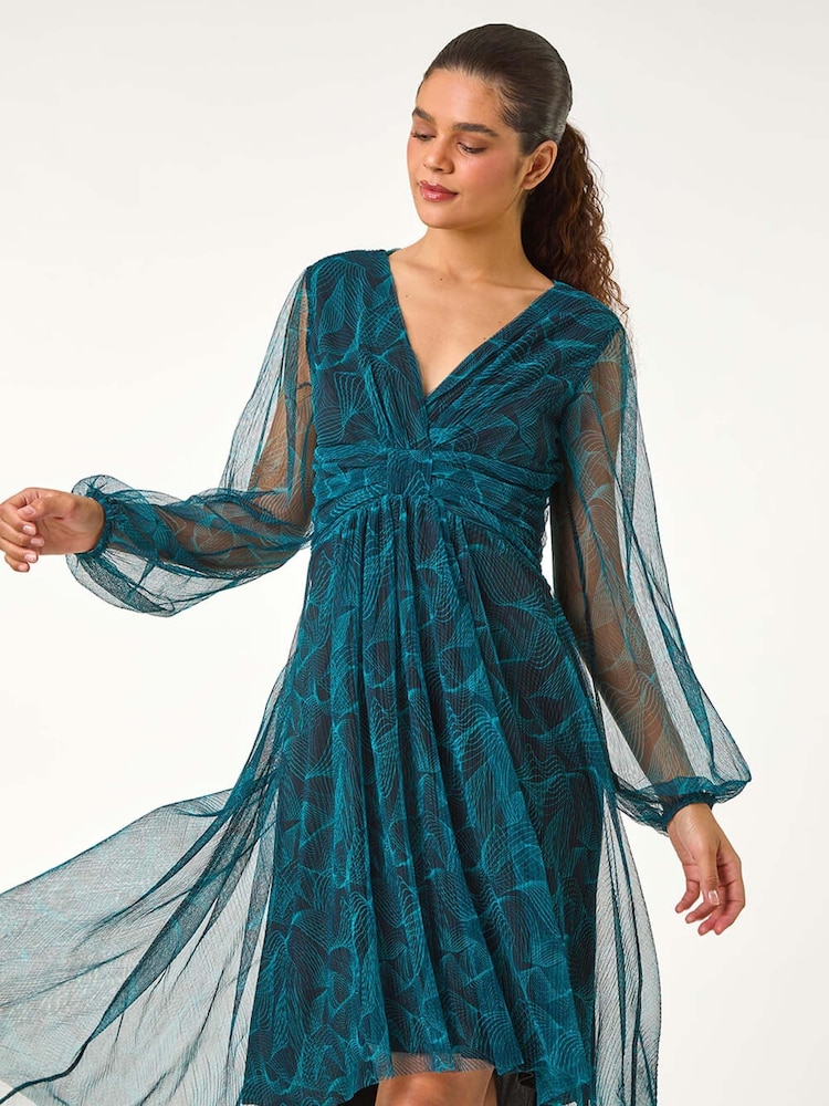 Blue - Roman Abstract Asymmetric Plisse Dress - Image 5 of 5 Blue - Roman Abstract Asymmetric Plisse Dress - Image 5 of 5