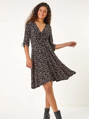Roman Natural Spot Ruched Stretch Dress - Image 3 of 6