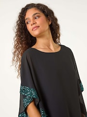 Roman Green Sequin Hem Overlay Stretch Top - Image 5 of 6