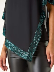 Roman Green Sequin Hem Overlay Stretch Top - Image 6 of 6