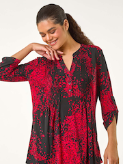 Roman Red Abstract Print Pintuck Shirt - Image 1 of 5