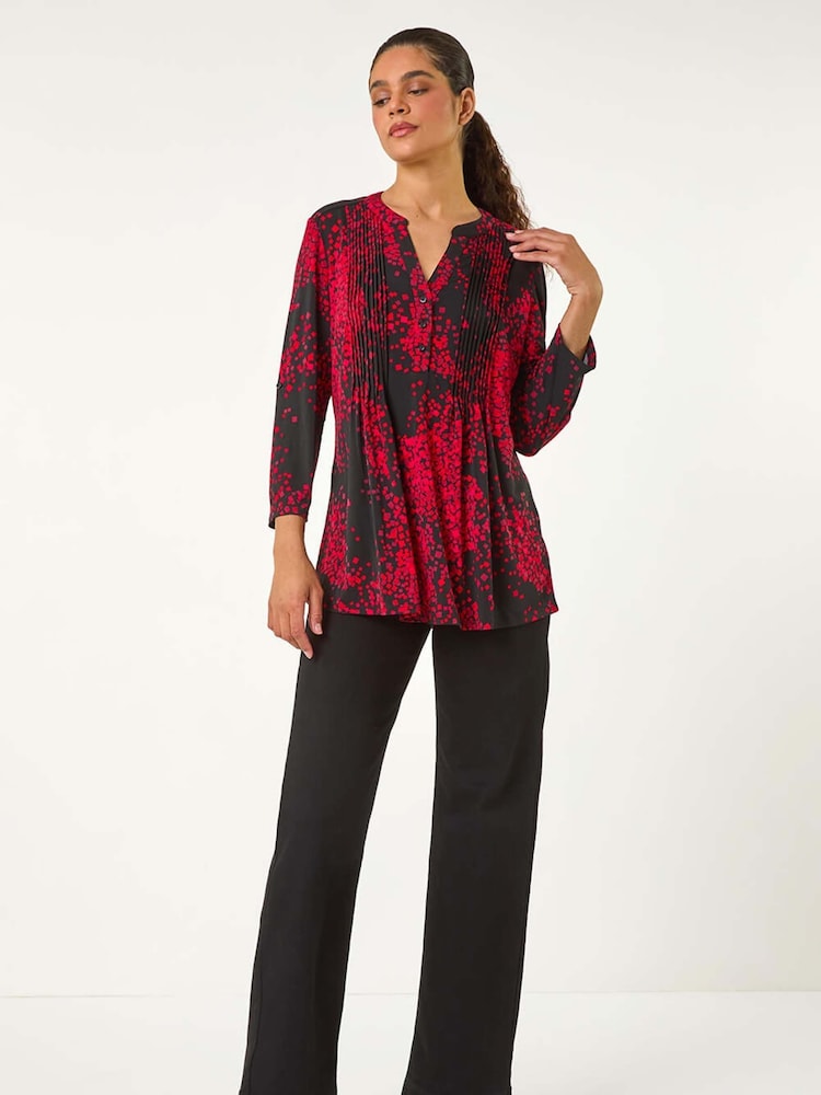 Roman Red Abstract Print Pintuck Shirt - Image 2 of 5
