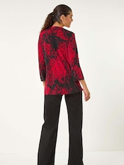 Roman Red Abstract Print Pintuck Shirt - Image 3 of 5
