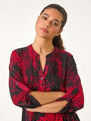 Roman Red Abstract Print Pintuck Shirt - Image 4 of 5