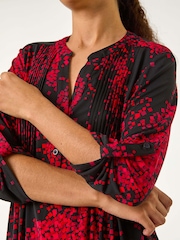 Roman Red Abstract Print Pintuck Shirt - Image 5 of 5